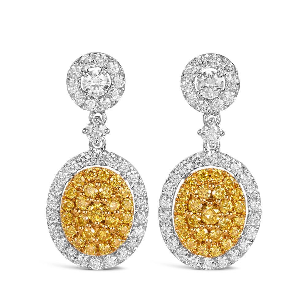 Yellow Diamond Round Brilliant Cut Earrings in 18ct Yellow and White Gold