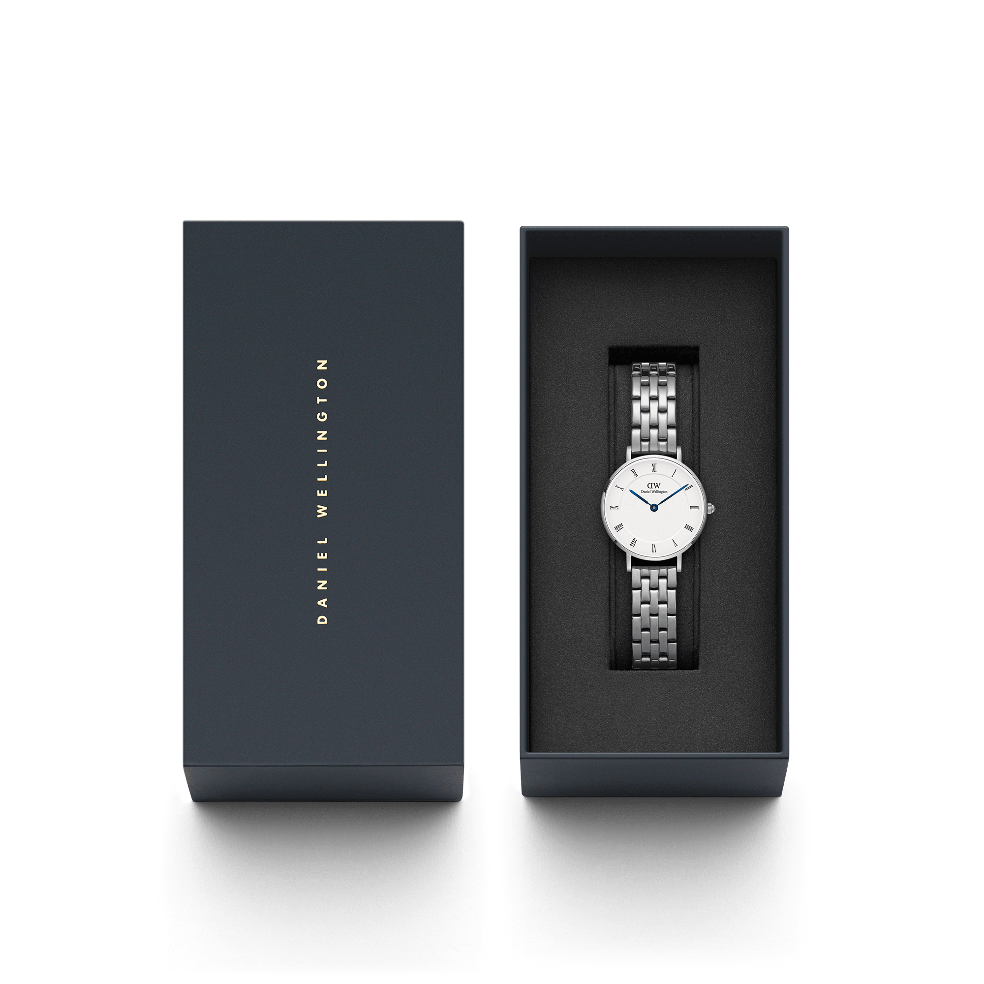 Silver Daniel Wellington Watch in a Black Watch Box