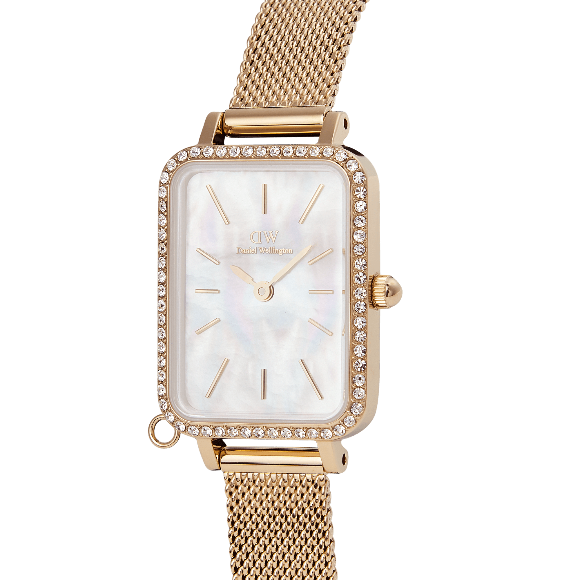Daniel Wellington Watch with a Gold Mesh Band and Rectangle Rose Gold Case