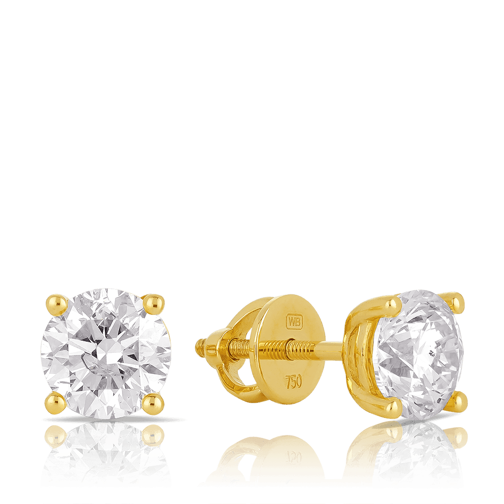 18ct Yellow Gold Solitaire Diamond Earrings TDW 2.00ct - Wallace Bishop