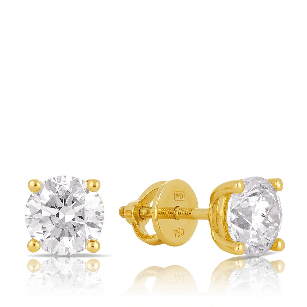 18ct Yellow Gold Solitaire Diamond Earrings TDW 2.00ct
