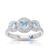 Bluebird™ Aquamarine and Diamond Halo Trilogy Ring in 9ct White Gold