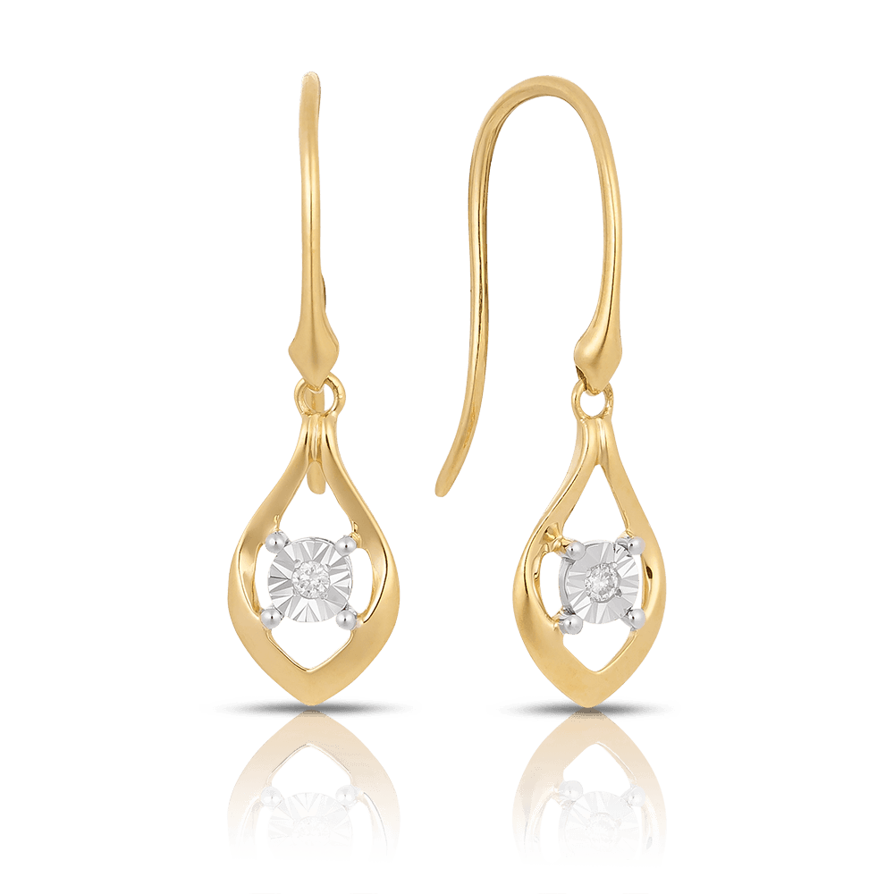 0.0200ct TW Diamond Drop Earrings in 9ct Yellow and White Gold