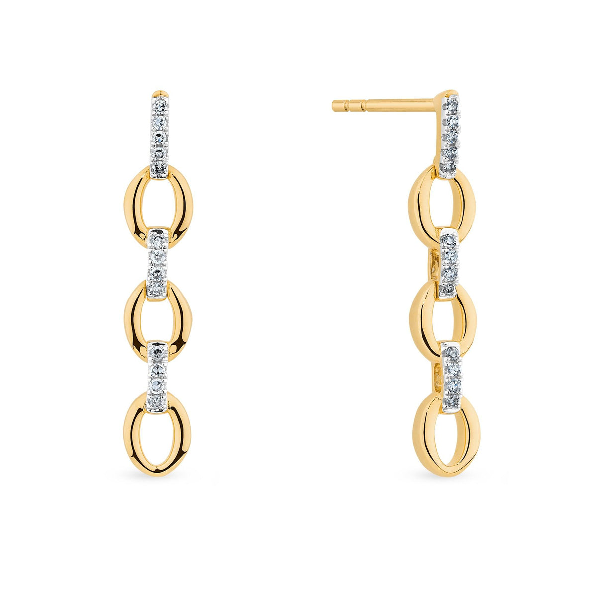 0.08ct TDW Diamond Link Drop Earrings in 9ct Yellow Gold - Wallace Bishop