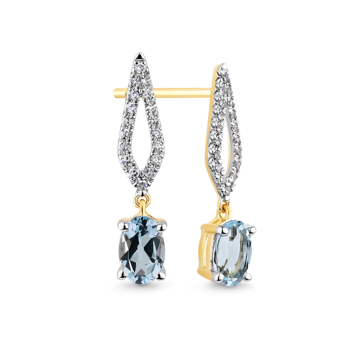 0.10ct TDW Aquamarine & Diamond Drop Stud Earrings in 9ct Yellow Gold - Wallace Bishop