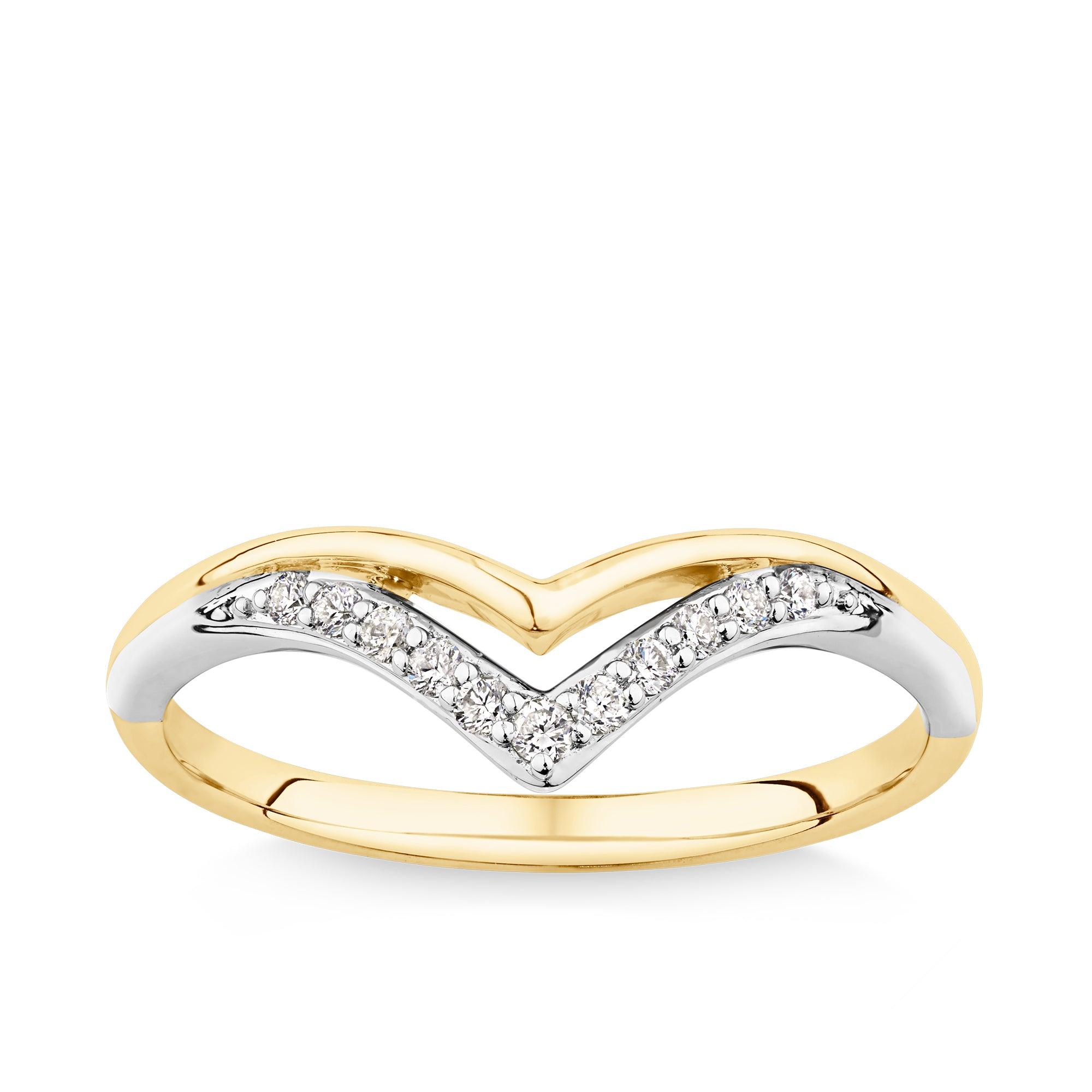 0.10ct TDW Diamond Chevron Band in 9ct Yellow and White Gold