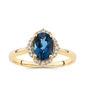 0.10ct TDW London Blue Topaz & Diamond Ring in 9ct Yellow Gold - Wallace Bishop