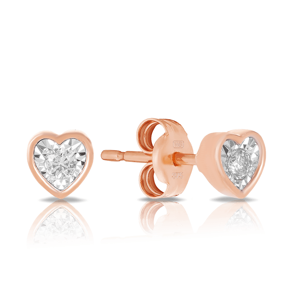 0.10ct TW Diamond Heart Earrings in 9ct Rose Gold - Wallace Bishop
