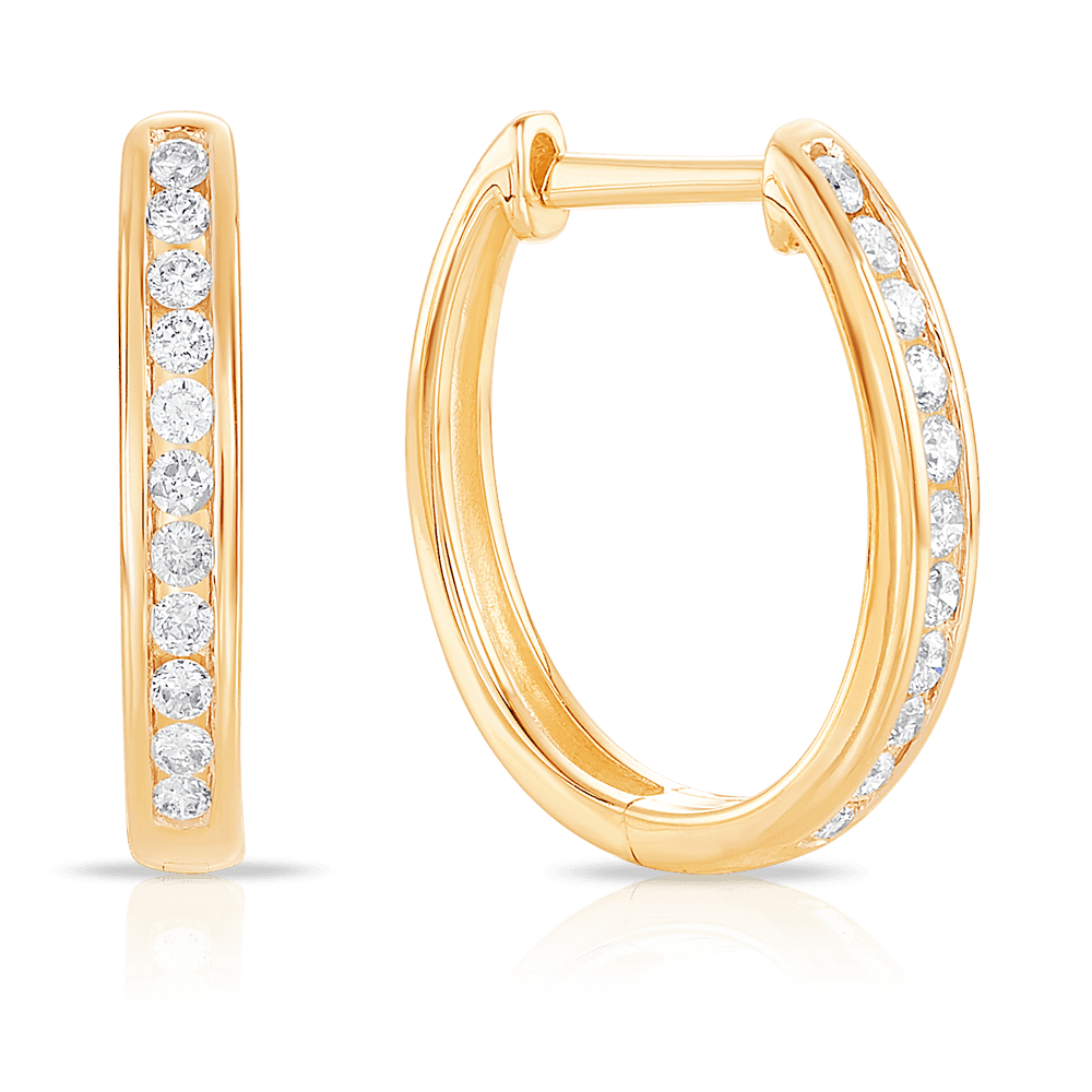 0.25ct TW Channel Set Diamond Oval Huggie in 9ct Yellow Gold