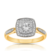 0.25ct TW Diamond Double Halo Engagement Ring in 9ct Yellow and White Gold - Wallace Bishop