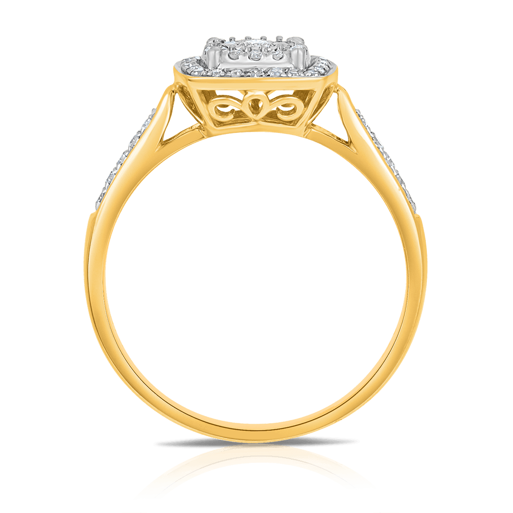 0.25ct TW Diamond Double Halo Engagement Ring in 9ct Yellow and White Gold - Wallace Bishop