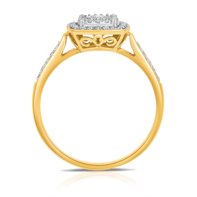 0.25ct TW Diamond Double Halo Engagement Ring in 9ct Yellow and White Gold - Wallace Bishop