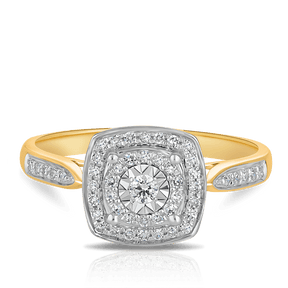 0.25ct TW Diamond Double Halo Engagement Ring in 9ct Yellow and White Gold - Wallace Bishop