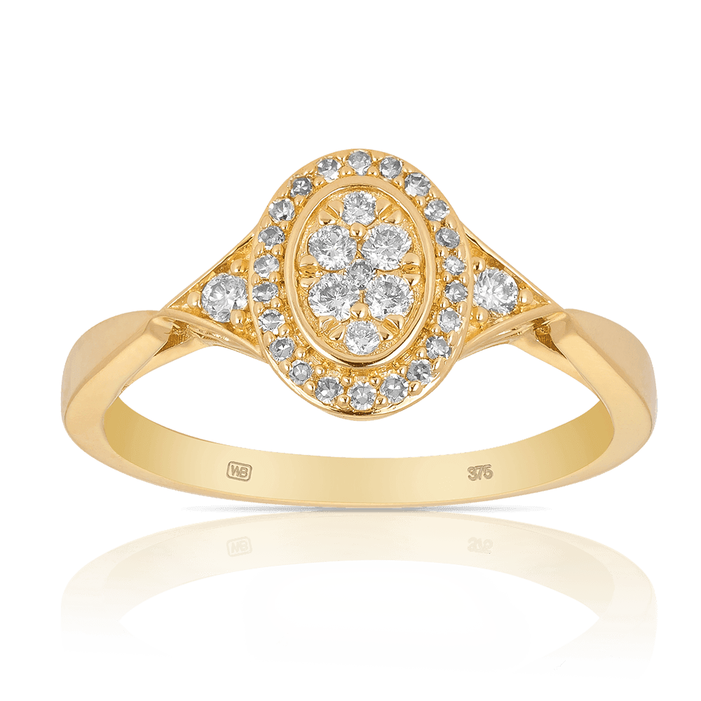 0.25ct TW Diamond Oval Engagement Ring in 9ct Yellow Gold - Wallace Bishop
