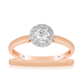 0.33ct TW Diamond Halo Engagement Ring & Bridal Set in 9ct Rose Gold - Wallace Bishop