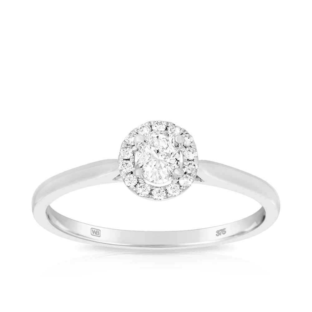 0.34ct TW Diamond Oval Halo Engagement Ring in 9ct White Gold