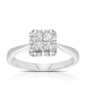 0.35ct TW Diamond Square Halo Engagement Ring in 9ct White Gold - Wallace Bishop