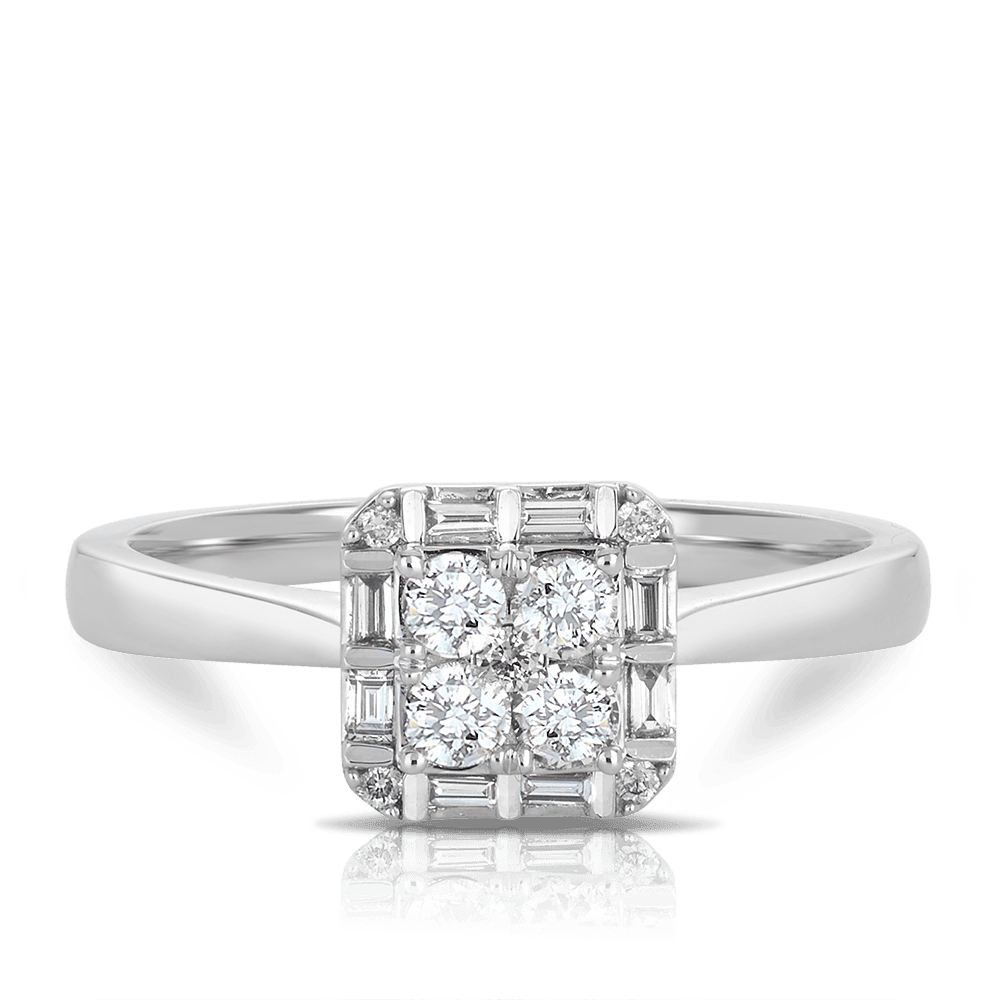 0.35ct TW Diamond Square Halo Engagement Ring in 9ct White Gold - Wallace Bishop