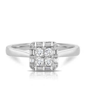 0.35ct TW Diamond Square Halo Engagement Ring in 9ct White Gold - Wallace Bishop