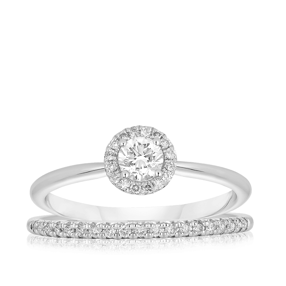 0.38ct TW Diamond Halo Engagement Ring in 9ct White Gold - Wallace Bishop