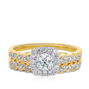 0.50ct TDW Diamond Halo Bridal Set in 9ct Yellow & White Gold - Wallace Bishop