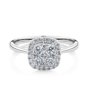 0.50ct TDW Diamond Square Halo Engagement Ring in 9ct White Gold - Wallace Bishop