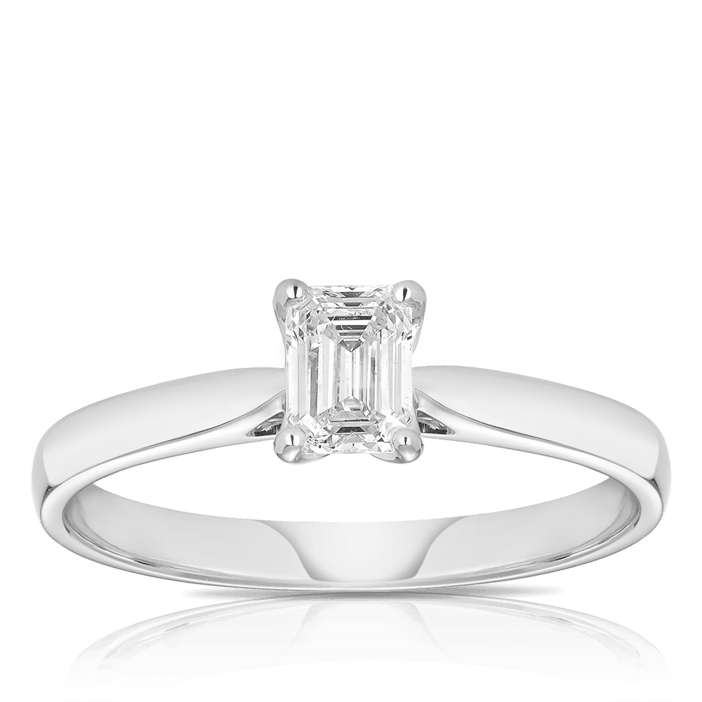 0.50ct TW Certified Diamond Solitaire Emerald Cut Engagement Ring in 18ct White Gold - Wallace Bishop