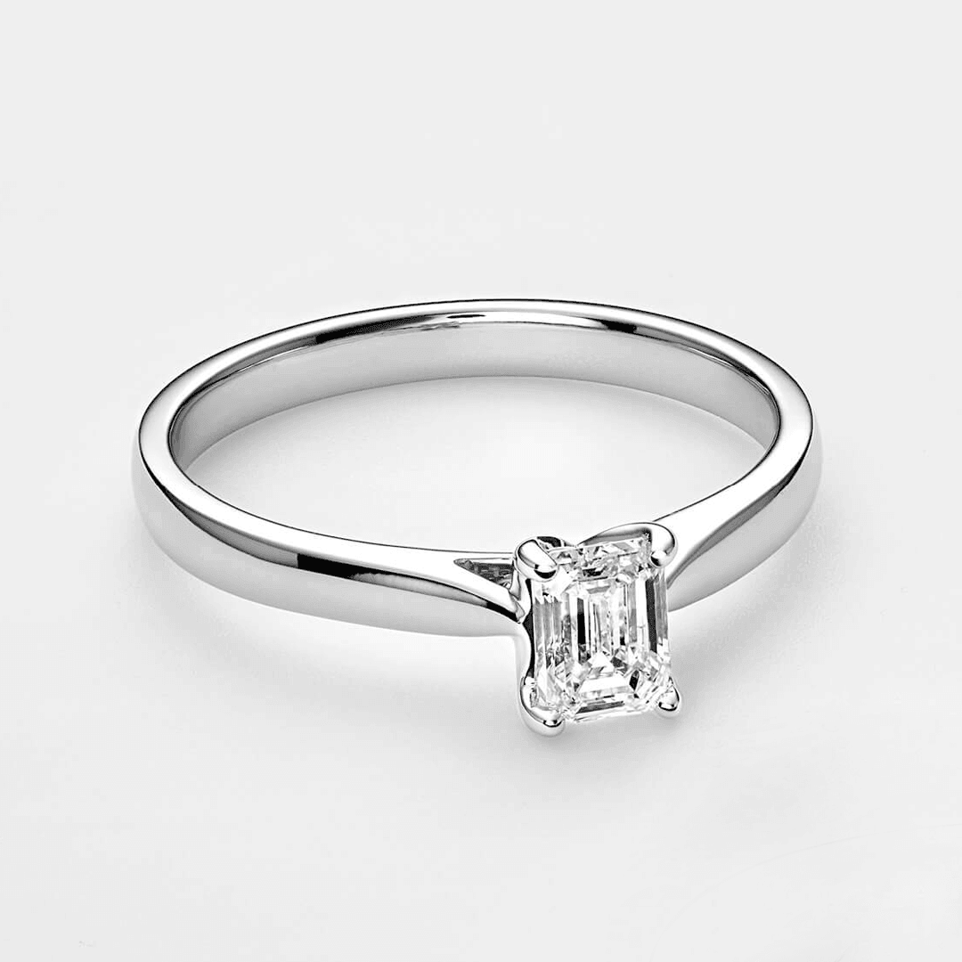 0.50ct TW Certified Diamond Solitaire Emerald Cut Engagement Ring in 18ct White Gold - Wallace Bishop