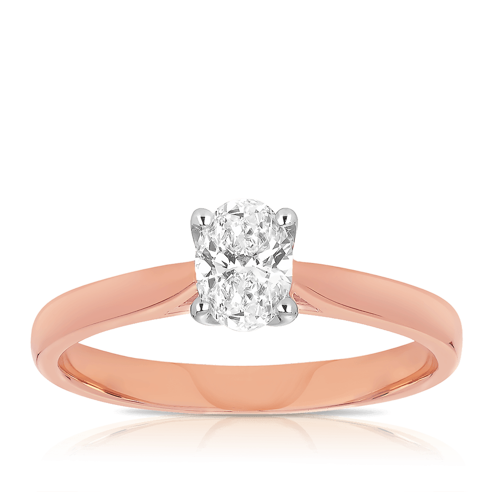 0.50ct TW Certified Diamond Solitaire Oval Engagement Ring in 18ct Rose & White Gold - Wallace Bishop