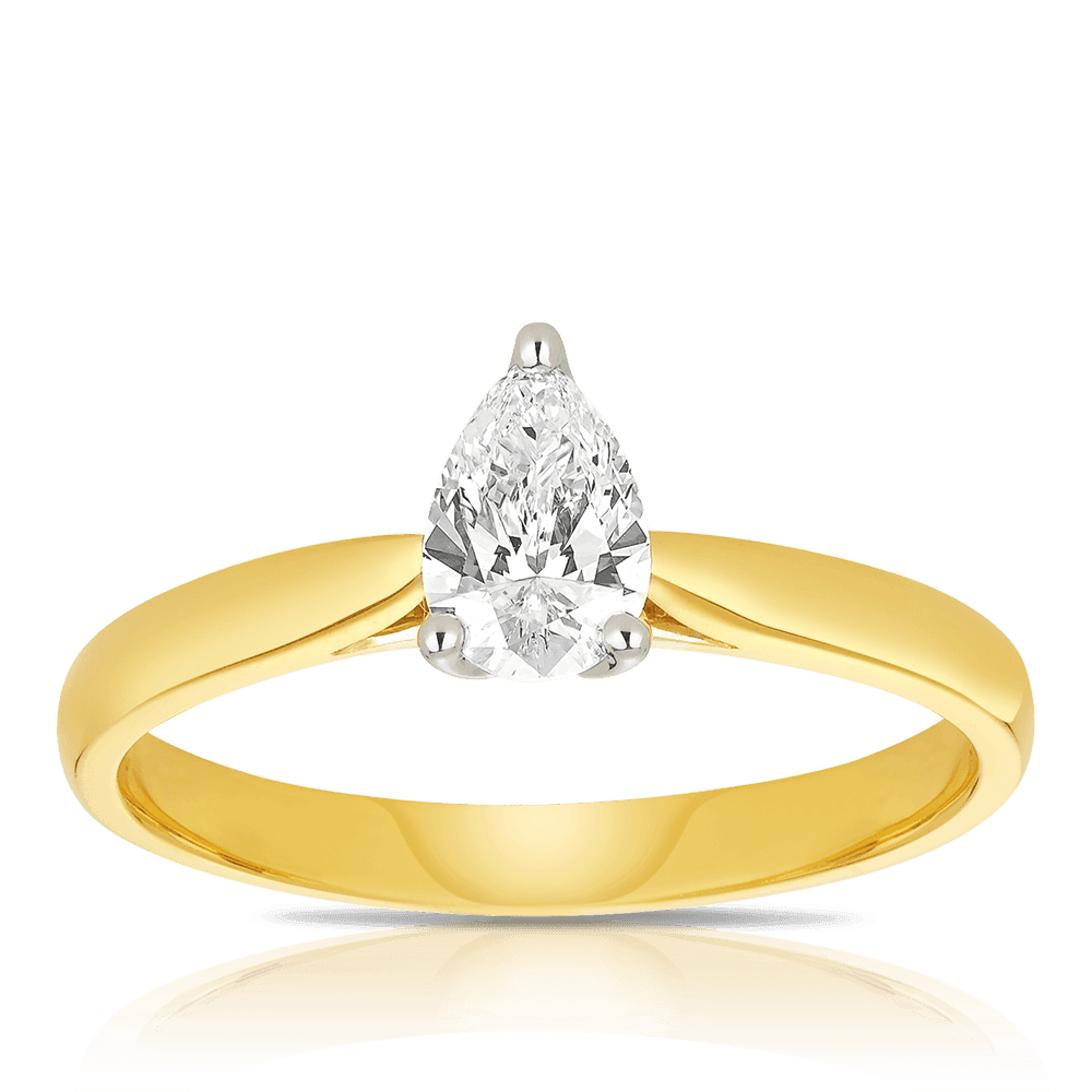 0.50ct TW Certified Diamond Solitaire Pear Engagement Ring in 18ct Yellow & White Gold - Wallace Bishop