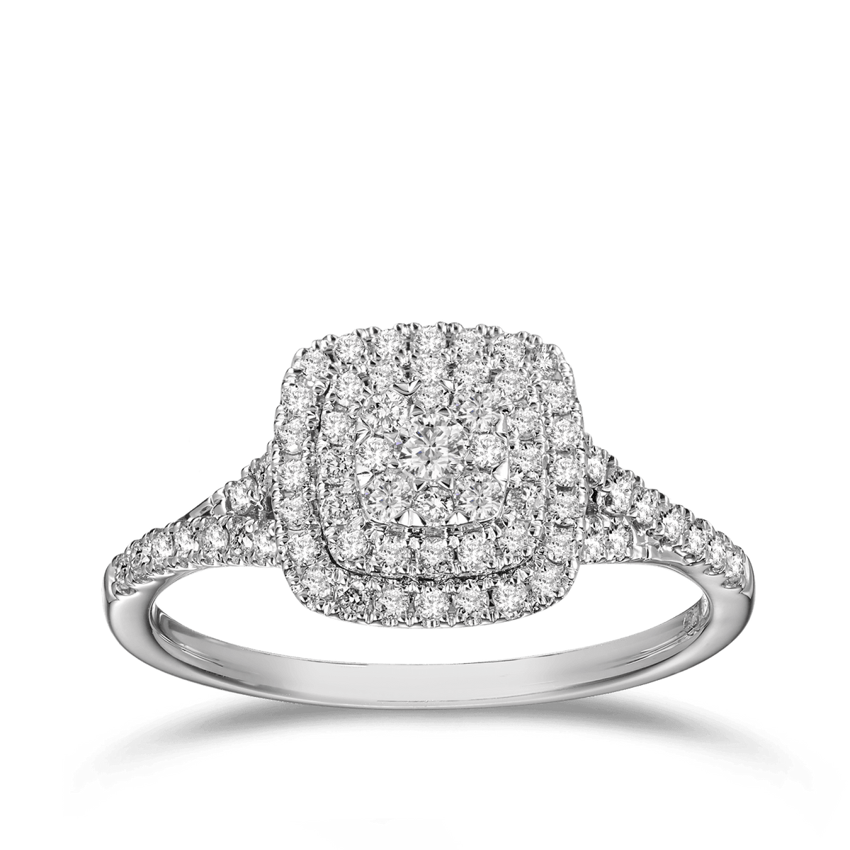 0.50ct TW Diamond Double Halo Engagement Ring in 9ct White Gold - Wallace Bishop