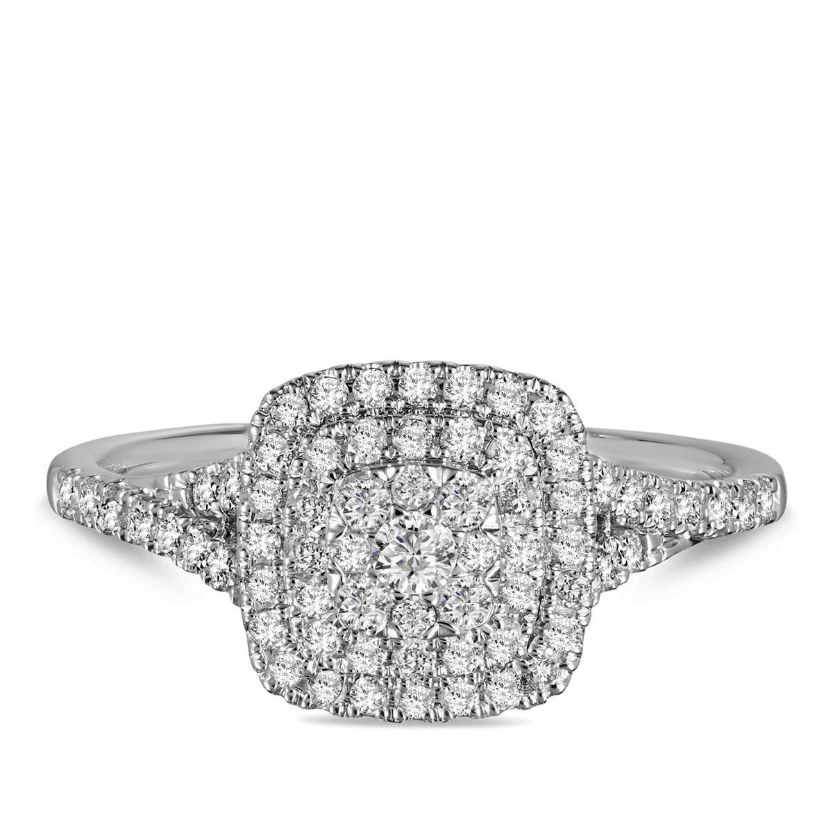 0.50ct TW Diamond Double Halo Engagement Ring in 9ct White Gold - Wallace Bishop
