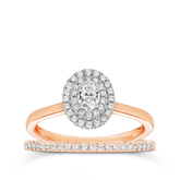 0.50ct TW Diamond Double Halo Oval Engagement & Bridal Set in 9ct Rose & White Gold - Wallace Bishop