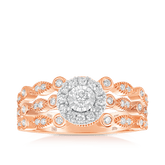 0.50ct TW Diamond Halo Engagement & Bridal Set Rings in 9ct Rose Gold - Wallace Bishop