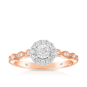 0.50ct TW Diamond Halo Engagement & Bridal Set Rings in 9ct Rose Gold - Wallace Bishop