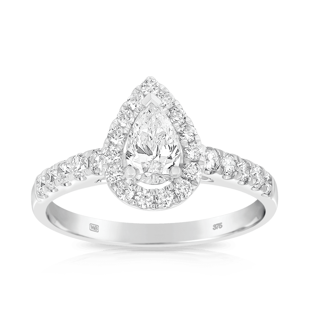 0.50ct TW Diamond Halo Pear Engagement Ring in 9ct White Gold - Wallace Bishop