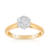 0.50ct TW Round Brilliant Cut Diamond Cluster Engagement Ring in 9ct Yellow Gold