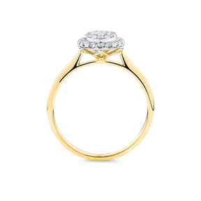 0.518ct TW Diamond Oval Halo Engagement Ring in 9ct Yellow and White Gold - Wallace Bishop