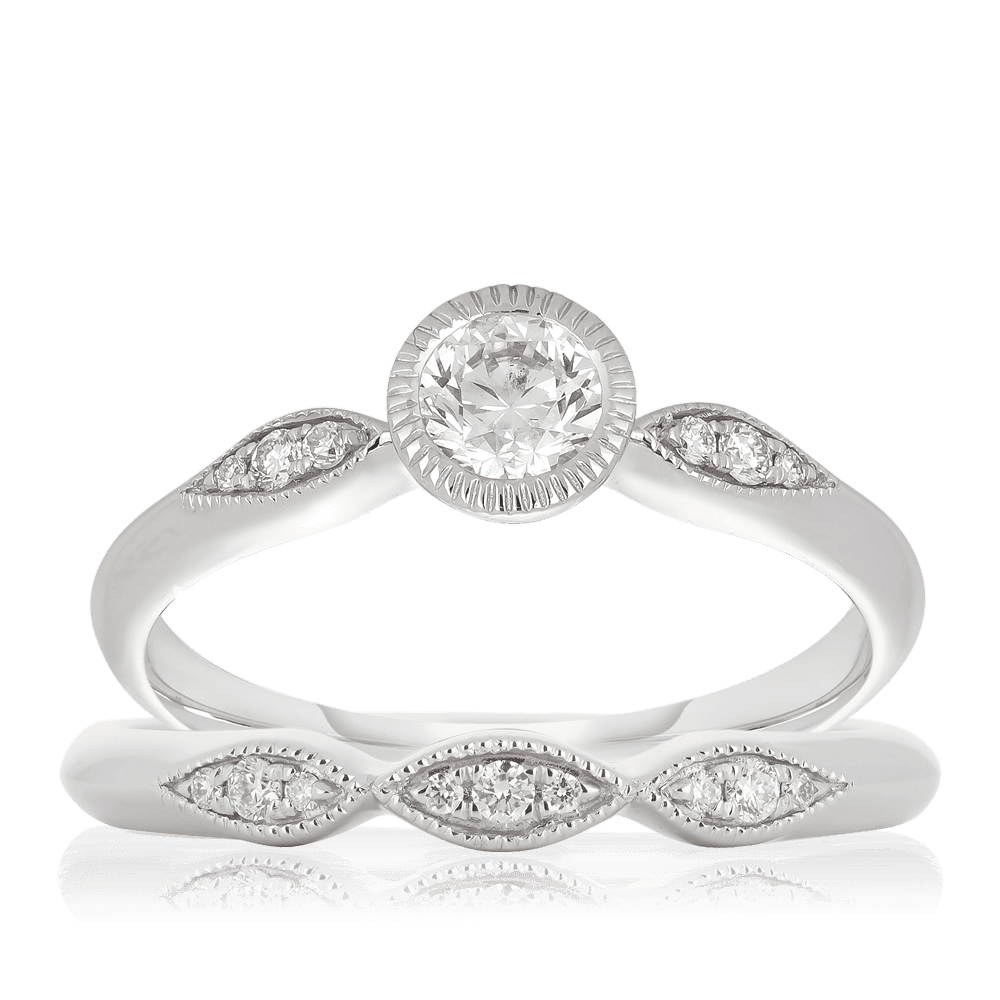 0.51ct TW Diamond Engagement & Wedding Bridal Set in 18ct White Gold - Wallace Bishop