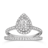 0.60ct TW Diamond Double Halo Pear Engagement & Bridal Set in 9ct White Gold - Wallace Bishop