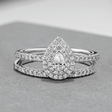 0.60ct TW Diamond Double Halo Pear Engagement & Bridal Set in 9ct White Gold