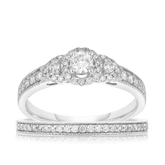 0.60ct TW Diamond Three Stone Engagement & Bridal Set in 9ct White Gold - Wallace Bishop