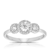 0.63ct TW Diamond Three Stone Halo Engagement Ring set in 9ct White Gold
