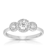 0.63ct TW Diamond Three Stone Halo Engagement Ring set in 9ct White Gold