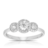 0.63ct TW Diamond Three Stone Halo Engagement Ring set in 9ct White Gold - Wallace Bishop