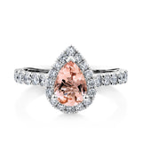 Bluebird™ Morganite & Diamond Pear Halo Ring in 9ct White Gold