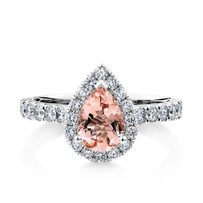 0.70ct TDW Bluebird™ Morganite & Diamond Pear Halo Ring in 9ct White Gold - Wallace Bishop