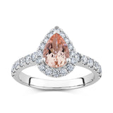 Bluebird™ Morganite & Diamond Pear Halo Ring in 9ct White Gold