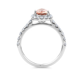 0.70ct TDW Bluebird™ Morganite & Diamond Pear Halo Ring in 9ct White Gold - Wallace Bishop