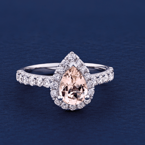 0.70ct TDW Bluebird™ Morganite & Diamond Pear Halo Ring in 9ct White Gold - Wallace Bishop